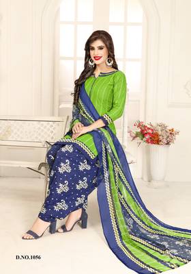 Parrot-green printed crepe salwar 1
