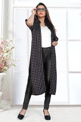 Black printed crepe long-tops 1