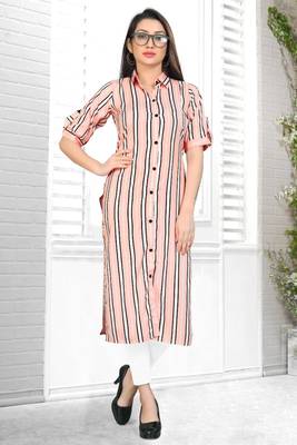 Cream printed crepe long-tops 2