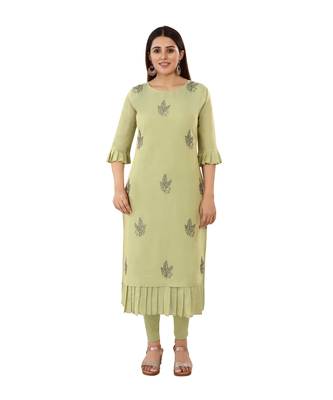 Light-green embroidered art silk embroidered-kurtis 1