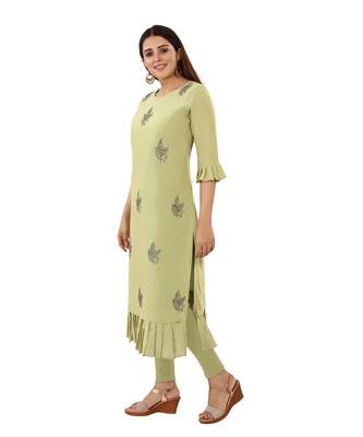 Light-green embroidered art silk embroidered-kurtis 3