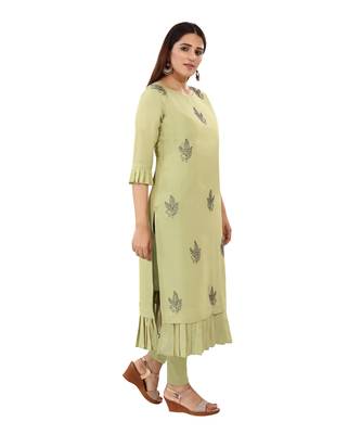 Light-green embroidered art silk embroidered-kurtis 4