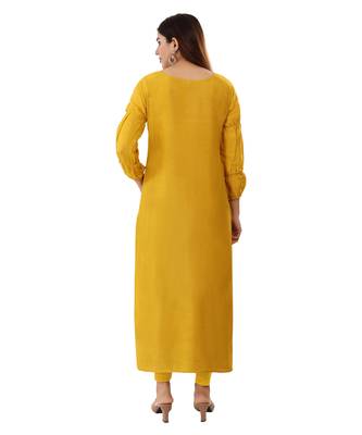 Mustard embroidered silk embroidered-kurtis 2