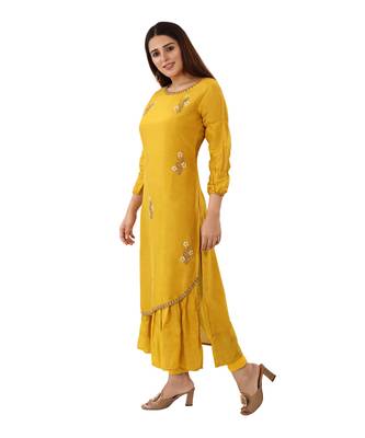 Mustard embroidered silk embroidered-kurtis 3