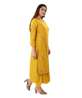 Mustard embroidered silk embroidered-kurtis 4