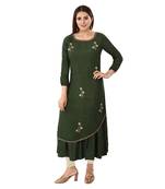 Dark-green embroidered silk embroidered-kurtis