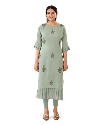 Grey embroidered art silk embroidered-kurtis 1
