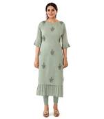 Grey embroidered art silk embroidered-kurtis