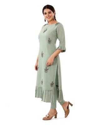 Grey embroidered art silk embroidered-kurtis 3