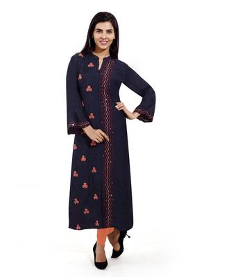 Navy-blue embroidered art silk embroidered-kurtis 1