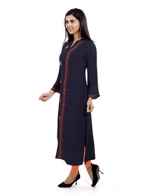 Navy-blue embroidered art silk embroidered-kurtis 3