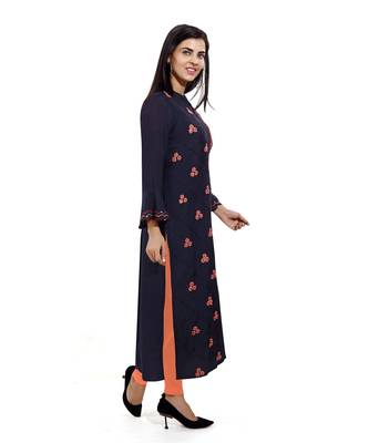 Navy-blue embroidered art silk embroidered-kurtis 4