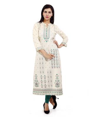 Cream printed cotton cotton-kurtis 1