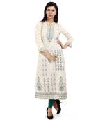 Cream printed cotton cotton-kurtis