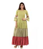 Light-green embroidered cotton embroidered-kurtis