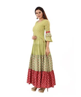 Light-green embroidered cotton embroidered-kurtis 3