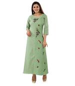 Light-sea-green embroidered cotton embroidered-kurtis