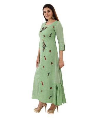 Light-sea-green embroidered cotton embroidered-kurtis 3