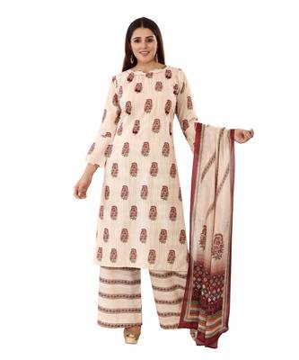 Beige embroidered cotton embroidered-kurtis 1