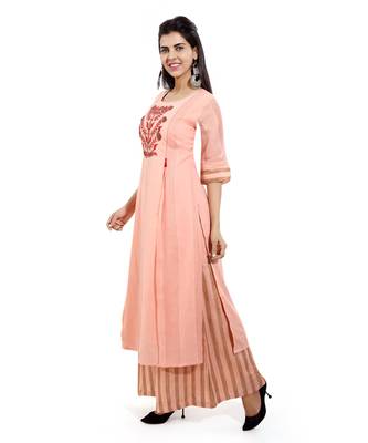 Peach embroidered cotton embroidered-kurtis 3