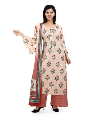 Light-brown embroidered cotton embroidered-kurtis 1