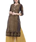 Brown Hand Block Printed Cotton Straight Kurti