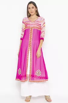 Pink embroidered georgette party-wear-Kurti