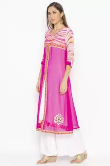 Pink embroidered georgette party-wear-Kurti