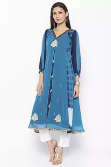 Blue embroidered georgette party-wear-Kurti