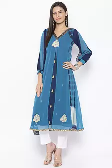 Blue embroidered georgette party-wear-Kurti