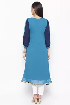 Blue embroidered georgette party-wear-Kurti