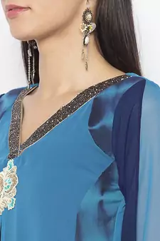 Blue embroidered georgette party-wear-Kurti