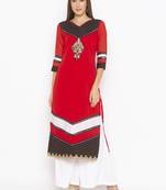 Red embroidered georgette party-wear-Kurti