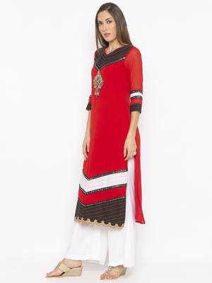 Red embroidered georgette party-wear-Kurti 2