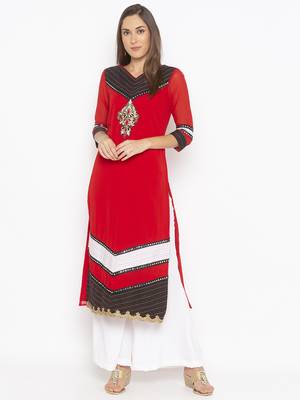 Red embroidered georgette party-wear-Kurti 3