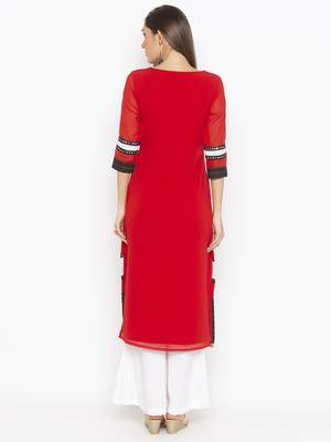 Red embroidered georgette party-wear-Kurti 4