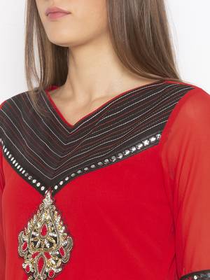 Red embroidered georgette party-wear-Kurti 5