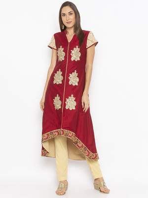 Maroon embroidered cotton silk party-wear-Kurti 2