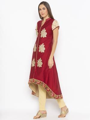 Maroon embroidered cotton silk party-wear-Kurti 3