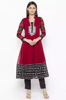 Maroon embroidered georgette party-wear-Kurti