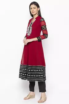 Maroon embroidered georgette party-wear-Kurti