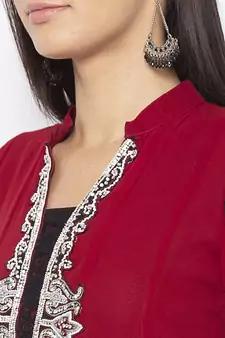 Maroon embroidered georgette party-wear-Kurti