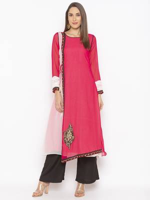 Pink embroidered georgette party-wear-Kurti 1