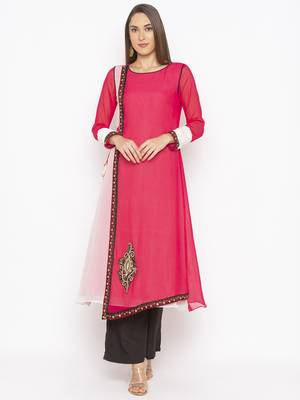 Pink embroidered georgette party-wear-Kurti 2