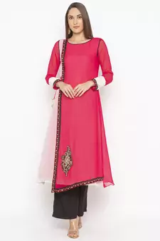 Pink embroidered georgette party-wear-Kurti