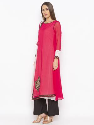 Pink embroidered georgette party-wear-Kurti 3