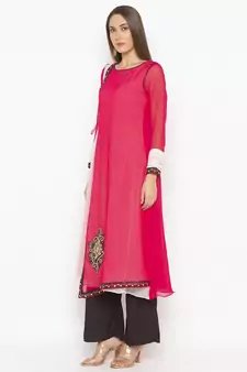 Pink embroidered georgette party-wear-Kurti