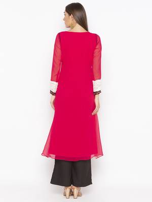 Pink embroidered georgette party-wear-Kurti 4