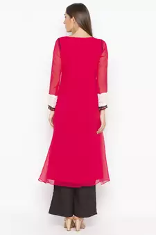 Pink embroidered georgette party-wear-Kurti