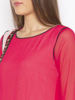Pink embroidered georgette party-wear-Kurti 5